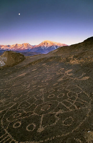 Sierra Nevada Range. Petroglyph carvings on rock
