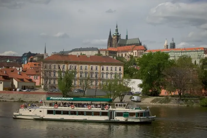 Framed Print : sightseeing boat, Vltava river, Czech Republic, prague