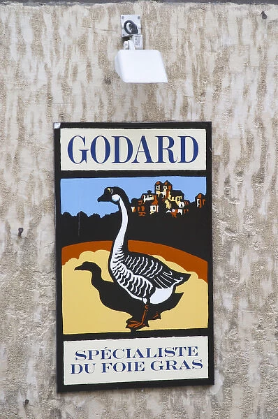 Sign advertising Godard Foie Gras, Duck or Goose fat liver Bergerac Dordogne France