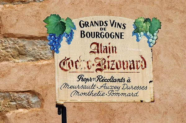 Sign at Domaine Alain Coche Bizouard in Meursault, Burgundy