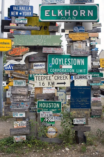 The Sign Post Forest in Watson Lake, Yukon, started in 1942 by Carl K. Lindley, a U