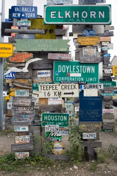 Framed Print : The Sign Post Forest in Watson Lake, Yukon, started in 1942 by Carl K. Lindley, a U