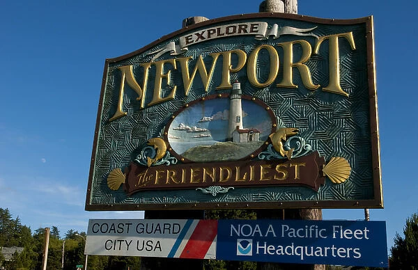 Sign welcome to Newport Oregon on Oregon Coast a sriendly place