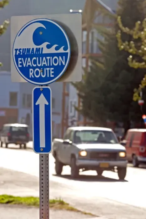 Framed Print : Signs are posted along the streets of Seward Alaska to warn people of possibility of tsunami Framed Print : Signs are posted along the streets of Seward Alaska to warn people of possibility of tsunami