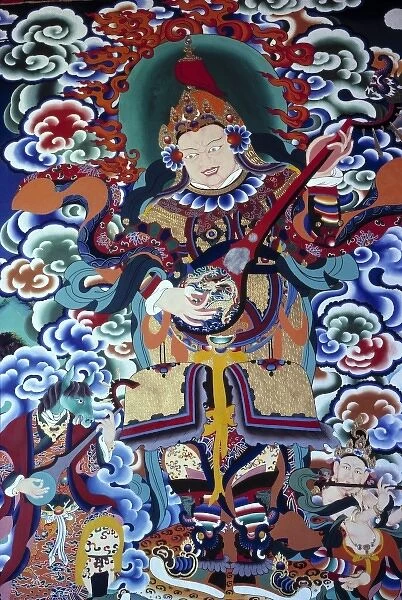 Sikkim, Gangtok. One of Rumtek Monasterys many brilliantly detailed paintings, Gangtok, Sikkim