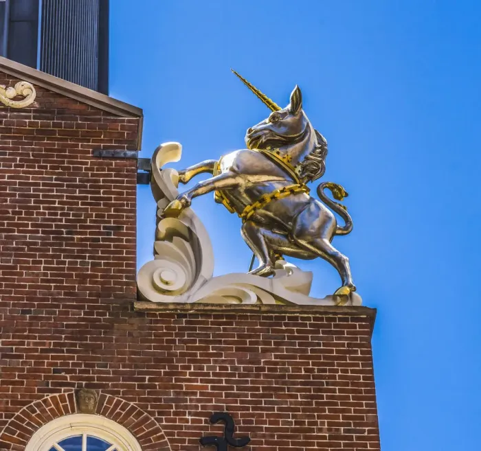 Framed Print : Silver British Unicorn Faneuil Meeting Hall, Freedom Trail, Boston, Massachusetts