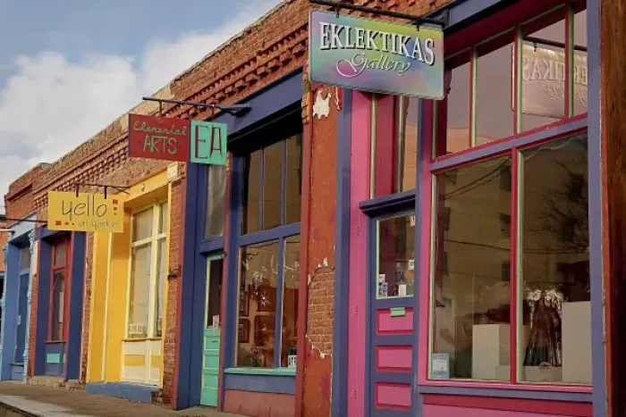 Framed Print : Silver City, New Mexico, United States. Side street with colorful store fronts Framed Print : Silver City, New Mexico, United States. Side street with colorful store fronts