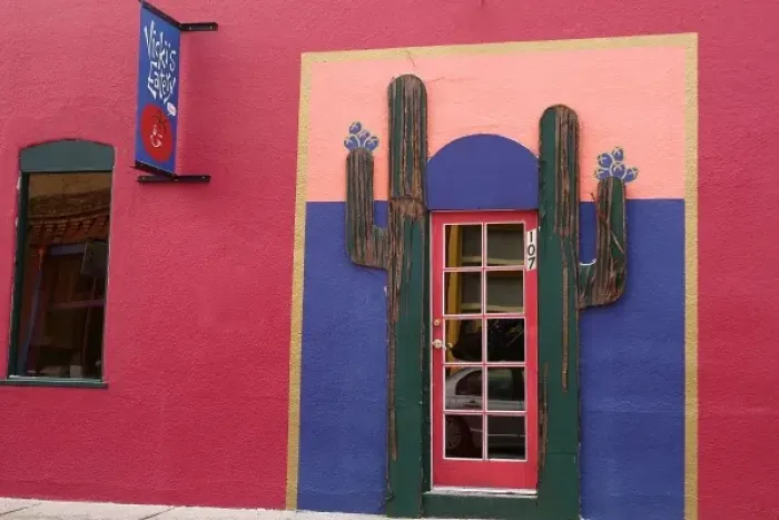 Framed Print : Silver City, New Mexico, United States. Side street with colorful store fronts Framed Print : Silver City, New Mexico, United States. Side street with colorful store fronts