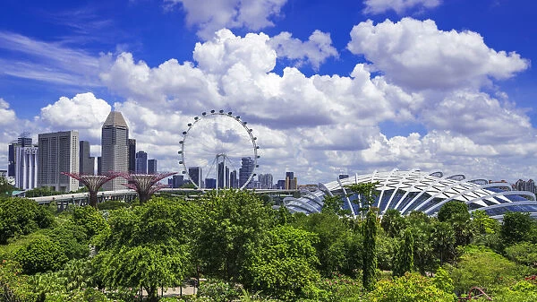 The Singapore Flyer and Flower Dome from the OCBC Skyway, Gardens by the Bay, Singapore