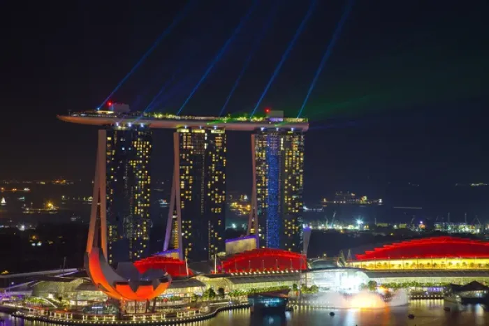 Framed Print : Singapore, Marina Bay Sands Hotel. Night view of hotel Framed Print : Singapore, Marina Bay Sands Hotel. Night view of hotel