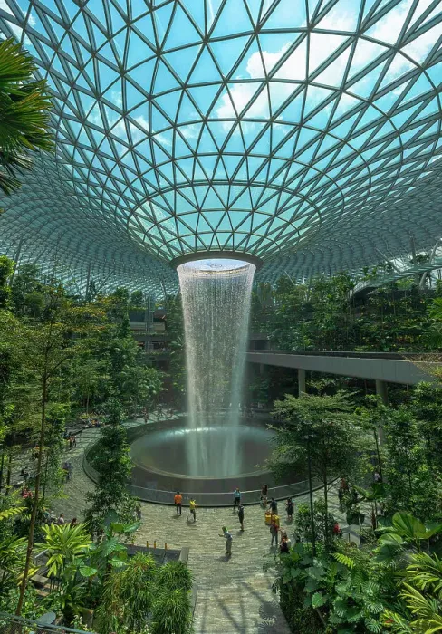 Framed Print : Singapore. Waterfall and tropical environment at Singapore Airport Framed Print : Singapore. Waterfall and tropical environment at Singapore Airport