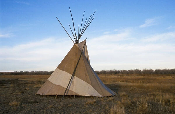Single tepee pictched on Arapaho traditional homelands near La Junta Colorado along