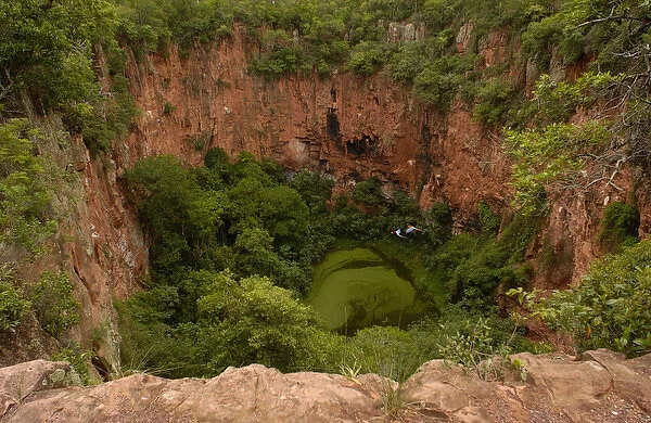 Sink hole now used by Macaws for nesting Serra da Bodoquena. Limestone elevated