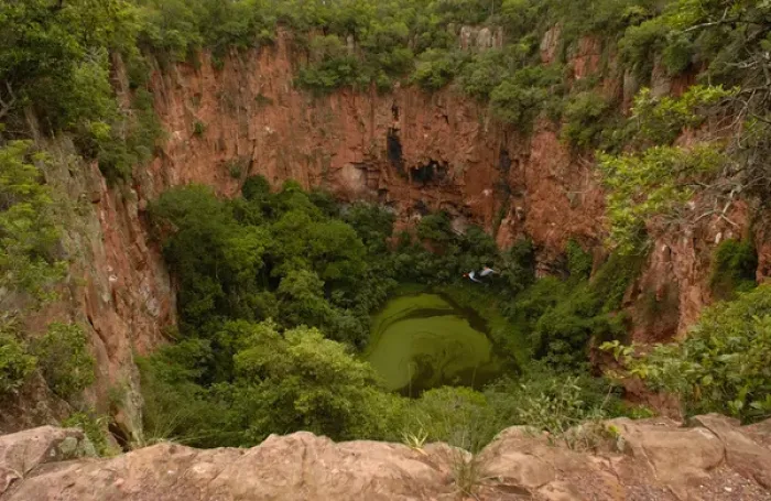 Framed Print : Sink hole now used by Macaws for nesting Serra da Bodoquena. Limestone elevated