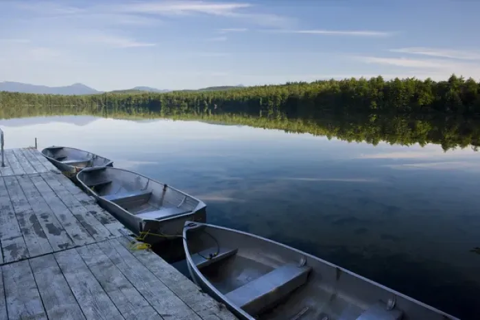 Framed Print : Skiffs at the dock at White Lake State Park in Tamworth, New Hampshire