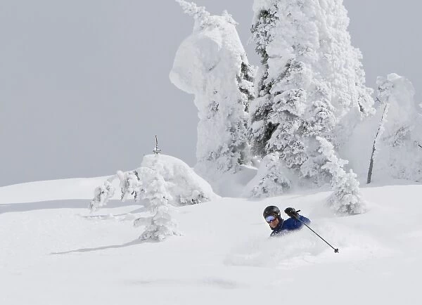 Skiing deep powder at Whitefish Mountain Resort in Montana. (MR)