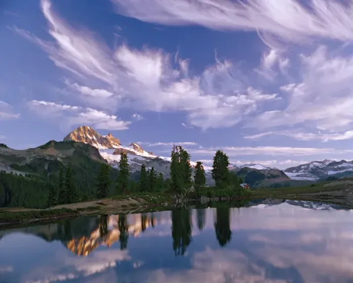 Framed Print : Under a sky of wispy clouds, Mount Garibaldi towers over Elfin Lakes in Mount Garibaldi Framed Print : Under a sky of wispy clouds, Mount Garibaldi towers over Elfin Lakes in Mount Garibaldi