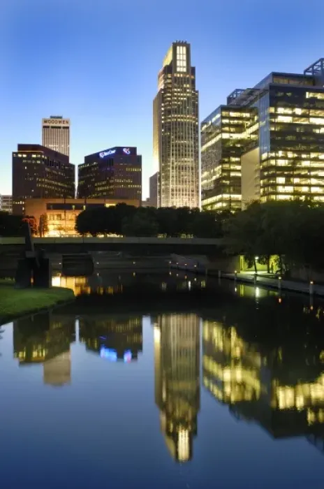Framed Print : The skyline of downtown Omaha comes alive at dusk Framed Print : The skyline of downtown Omaha comes alive at dusk