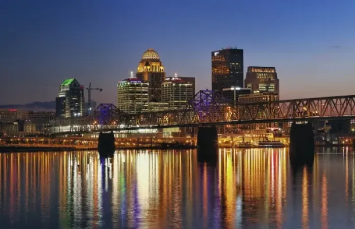 Framed Print : Skyline, Louisville, Kentucky at dusk