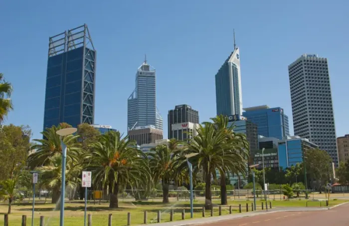 Framed Print : Skyline of new buildings in Perth in Western Australia Australia Framed Print : Skyline of new buildings in Perth in Western Australia Australia
