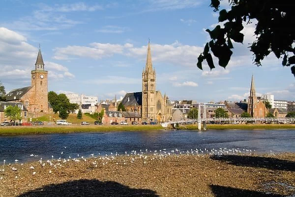 Skyline and river of quaint town of Inverness Scotland in the Highlands home of the