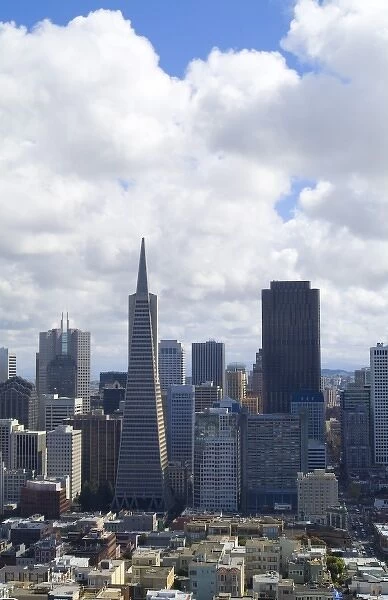 Skyline of San Francisco California including the Famous Pyramid Building of Transamerica