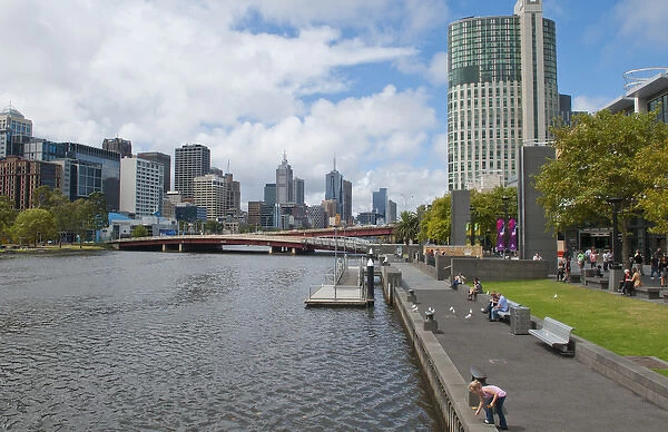 Skyline along Yarra River in Melbourne Victoria Australia
