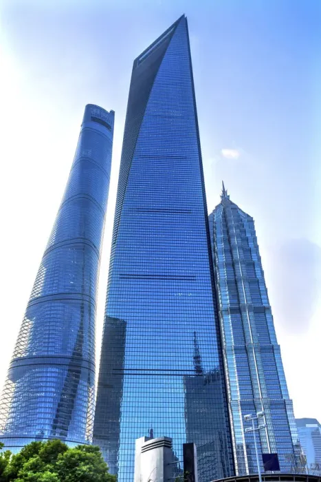 Framed Print : Three skyscrapers reflections, Lujiazui, Financial District, Shanghai, China. Shanghai Tower