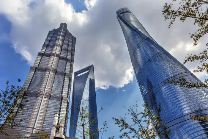 Framed Print : Three Skyscrapers Trees Reflections Liujiashui Financial District Shanghai China Framed Print : Three Skyscrapers Trees Reflections Liujiashui Financial District Shanghai China