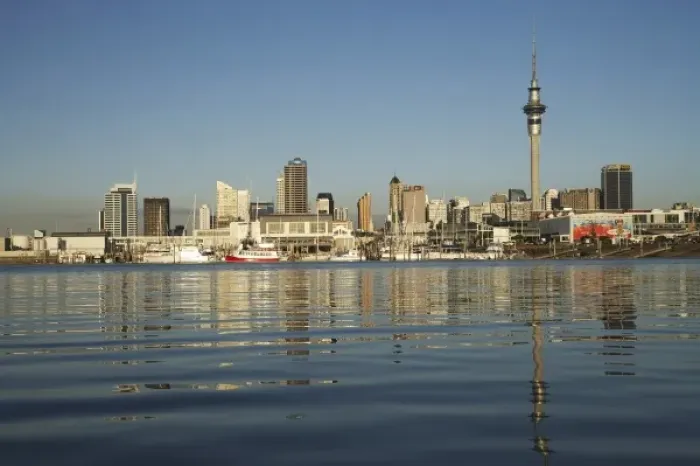 Framed Print : Skytower and Auckland Central Business District, St Marys Bay, Auckland, North Island, New Zealand