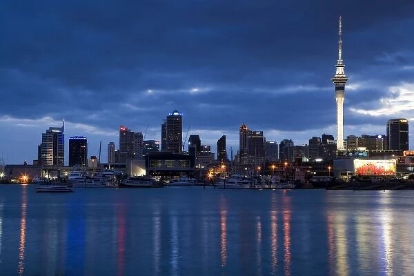 Skytower and Auckland Central Business District at Dawn, St Marys Bay, Auckland, North Island, New Zealand
