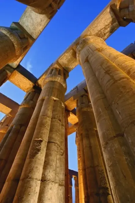 Framed Print : Skyward view of massive columns at sunset, Luxor Temple located at modern day Luxor