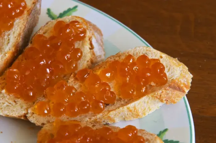Framed Print : Slices of bread with eggs from salmon Caviar et Prestige Saint Sulpice