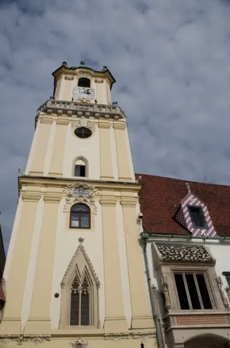 Framed Print : Slovakia, Bratislava. Historic downtown Main Square, 15th century Town Hall (aka