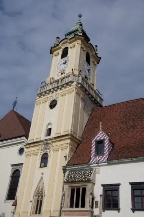Framed Print : Slovakia, Bratislava. Historic downtown Main Square, 15th century Town Hall (aka Framed Print : Slovakia, Bratislava. Historic downtown Main Square, 15th century Town Hall (aka