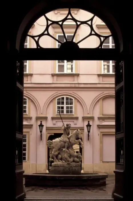 Framed Print : Slovakia, Bratislava. St. George and Dragon fountain in the old town hall Framed Print : Slovakia, Bratislava. St. George and Dragon fountain in the old town hall