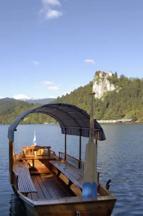 Framed Print : Slovenia, Bled, Lake Bled, pletna boat and Bled Castle Framed Print : Slovenia, Bled, Lake Bled, pletna boat and Bled Castle