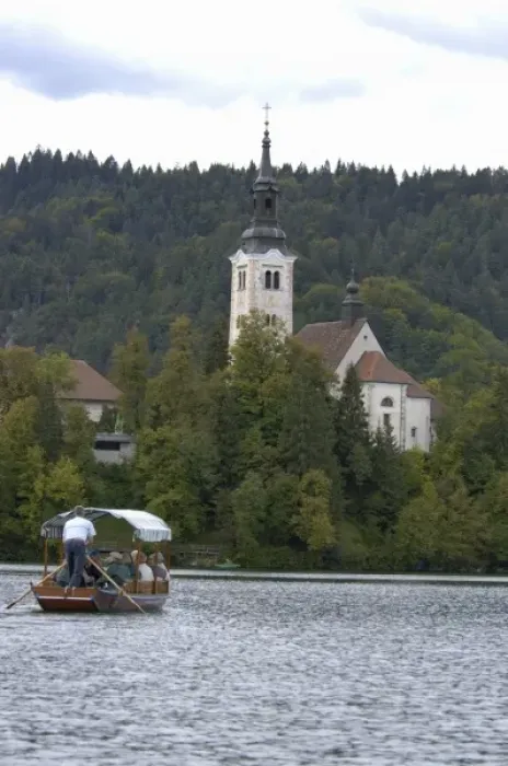 Framed Print : Slovenia, Bled, Lake Bled, pletna boat and Bled Island chapel Framed Print : Slovenia, Bled, Lake Bled, pletna boat and Bled Island chapel