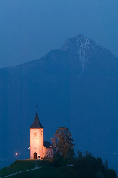 SLOVENIA-GORENJSKA-Jamnik: Church of St. Prim & Kamnik-Savinja Alps  /  Evening