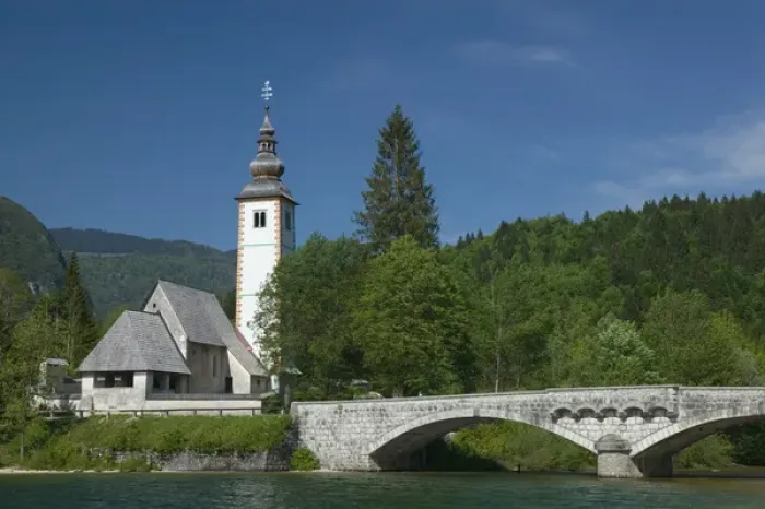 Framed Print : SLOVENIA-GORENJSKA-Ribcev Laz: Church of St. John The Baptist / Lake Bohinj Framed Print : SLOVENIA-GORENJSKA-Ribcev Laz: Church of St. John The Baptist / Lake Bohinj