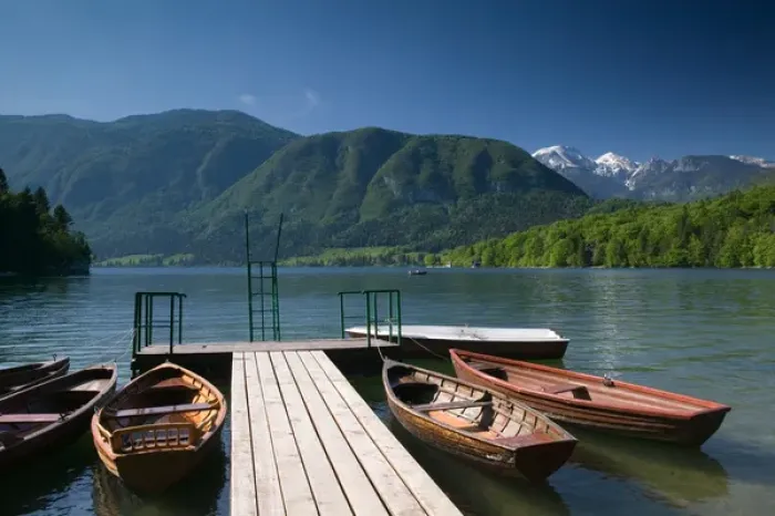 Framed Print : SLOVENIA-GORENJSKA-Ribcev Laz: Lake Bohinj / rental boats Framed Print : SLOVENIA-GORENJSKA-Ribcev Laz: Lake Bohinj / rental boats