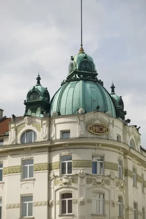 Framed Print : SLOVENIA-Ljubljana (Slovenian Capital): Detail of the Union Hotel  /  Daytime
