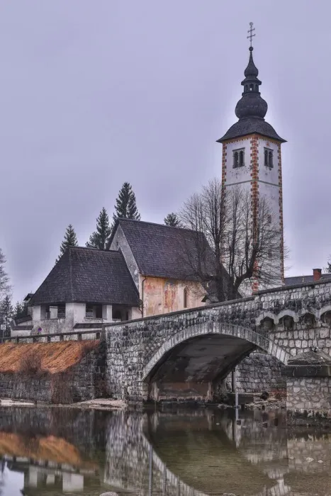 Framed Print : Slovenia, Upper Carniola, Ribcev Laz, Lake Bohinj, Church of St Framed Print : Slovenia, Upper Carniola, Ribcev Laz, Lake Bohinj, Church of St