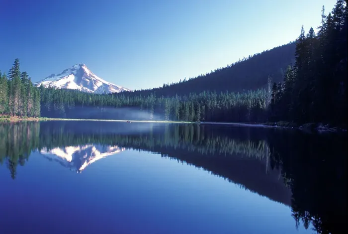 Framed Print : Small boat on Frog Lake with Mt. Hood in background, Oregon Framed Print : Small boat on Frog Lake with Mt. Hood in background, Oregon