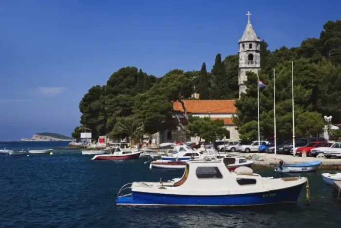 Framed Print : Small boats docked in harbor, Hvar Island, one of the most famous Dalmatian Islands