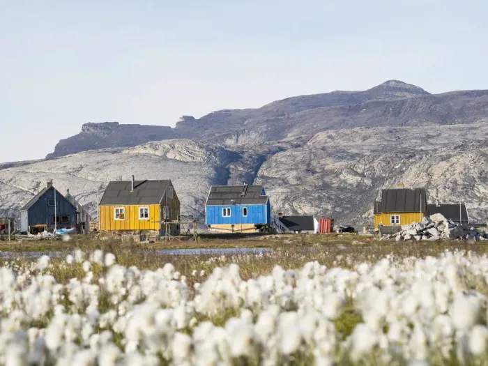 Framed Print : Small fishing village Ikerasak on Ikerask island in the Uummannaq Fjord System, Greenland