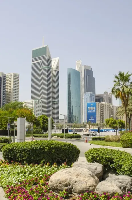 Framed Print : Small park and downtown skyline of Dubai, United Arab Emirates (UAE)