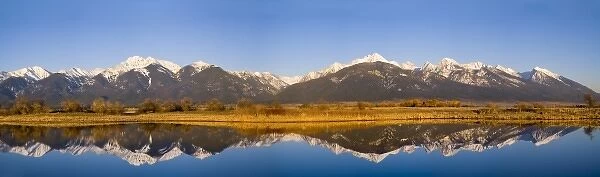 Small pond yields refelction of the Mission Mountains at Ninepipes NWR In Montana