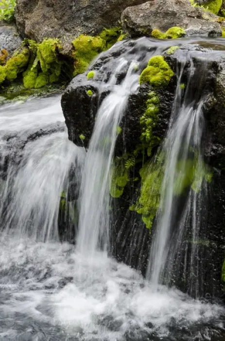 Framed Print : Small stream cascading over rocks in mountains of Kilauea, Kauai, Hawaii