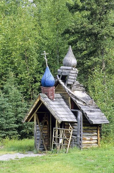 Small wooden chapel at Saint Nicholas Russian Orthodox Church at Eklutna Historical Park